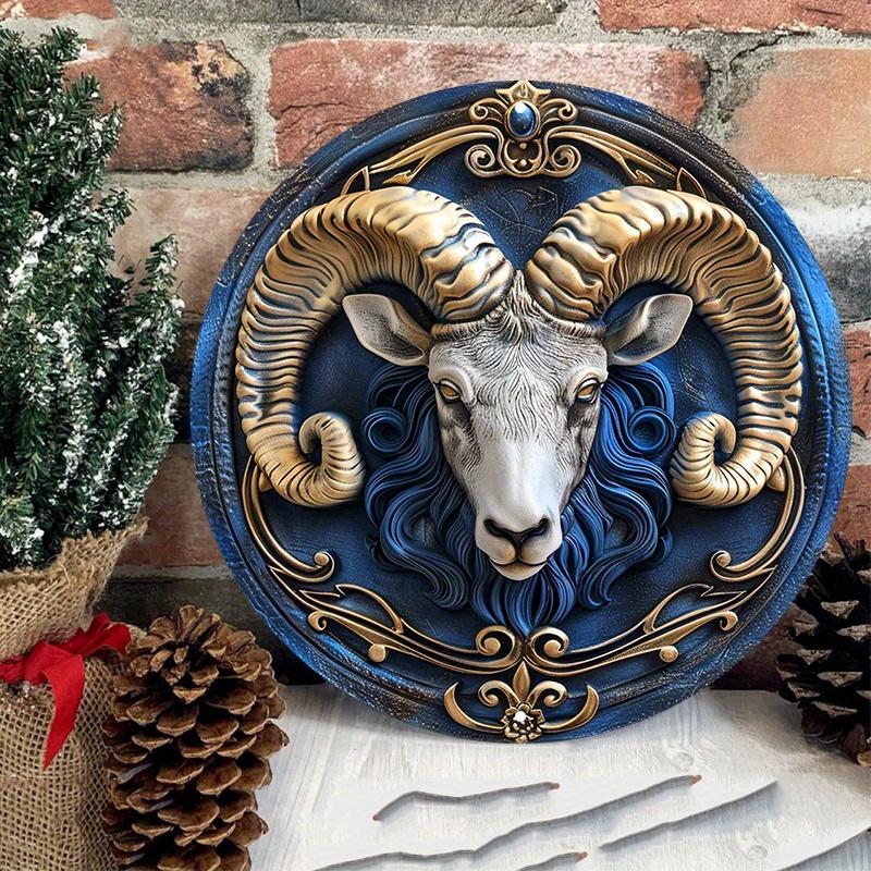 Деревянный настенный декор со знаком зодиака Овен, круглый металлический знак, устойчивый к погодным условиям, вешалка для двери или украшение для венка