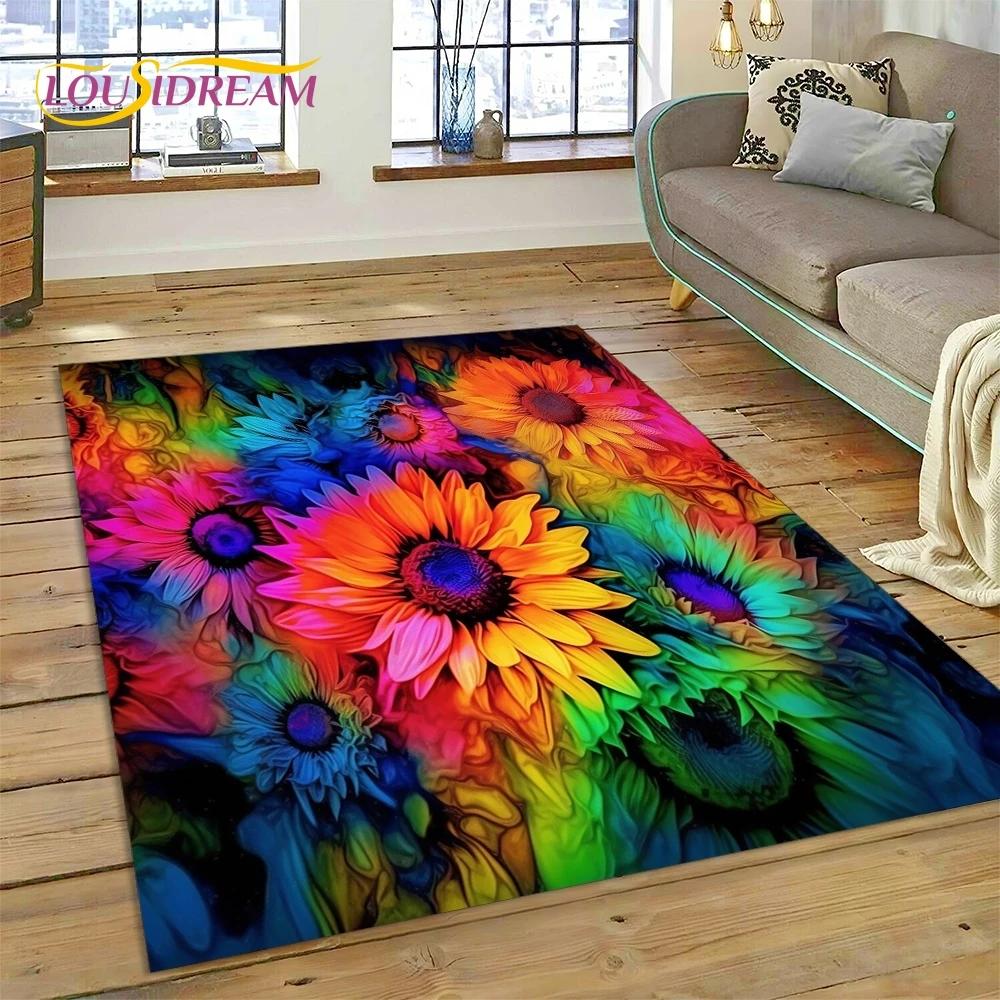 3D Dream Sun Flowers Nordic Daisy Rug Ковер для гостиной Спальня Домашний декор, Нескользящее украшение для дивана Коврик Подарки для детей