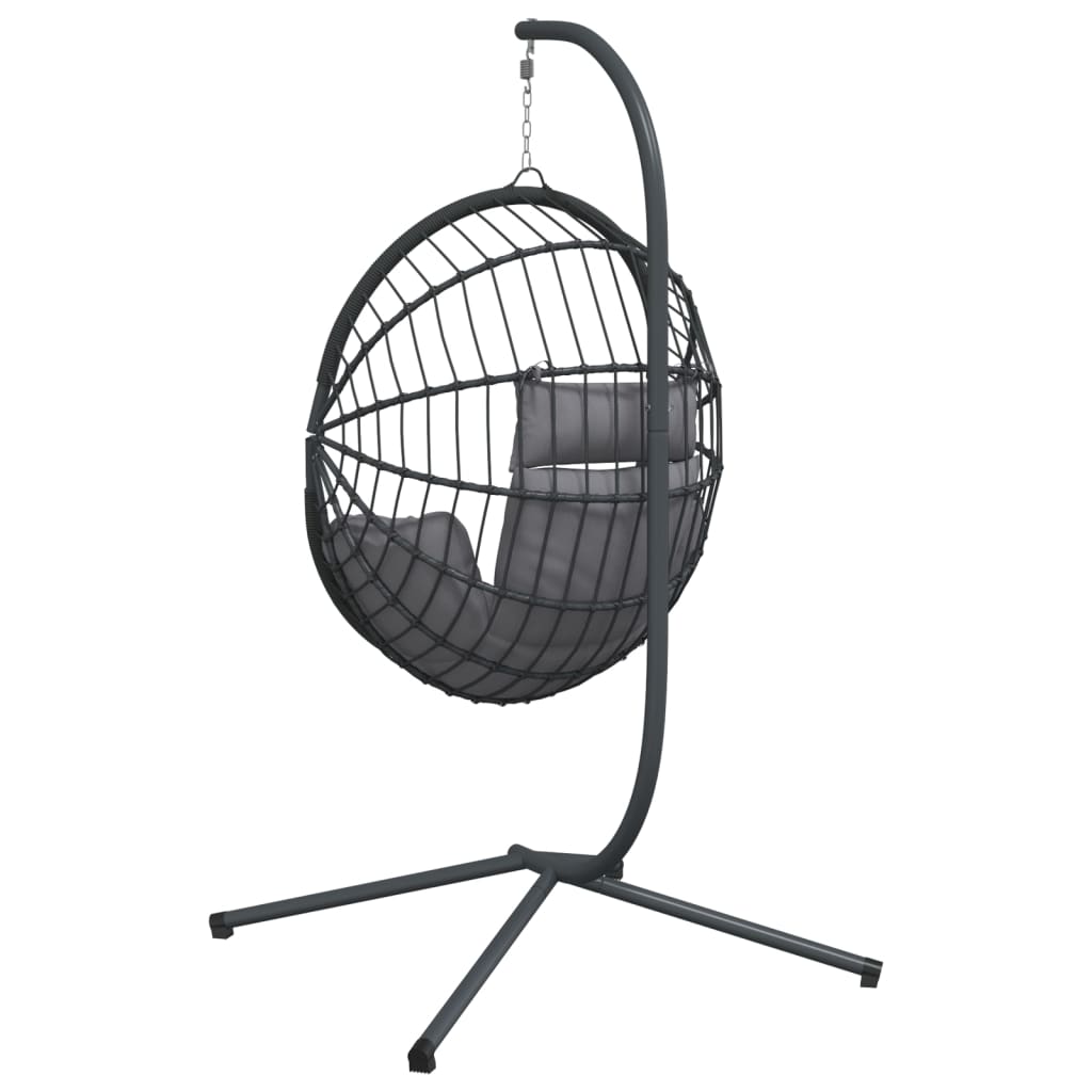 Egg Style Hanging Chair with Stand Grey Rattan and Steel