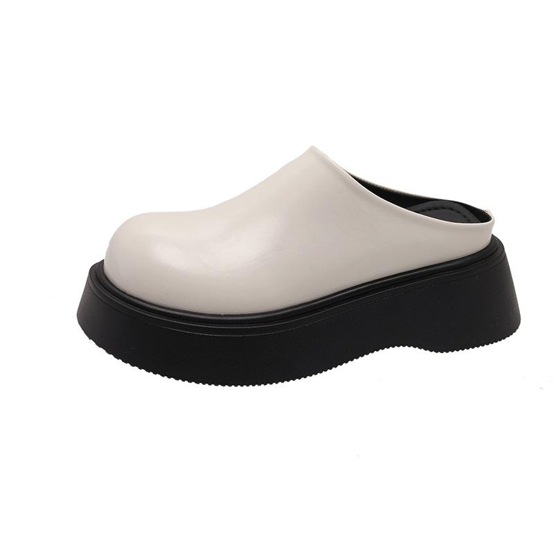 Корейская версия однотонных женских кроссовок Baotou Half Drag 2025 года на платформе с кексами, туфли Muller небольшого размера, увеличивающие рост, классные тапочки