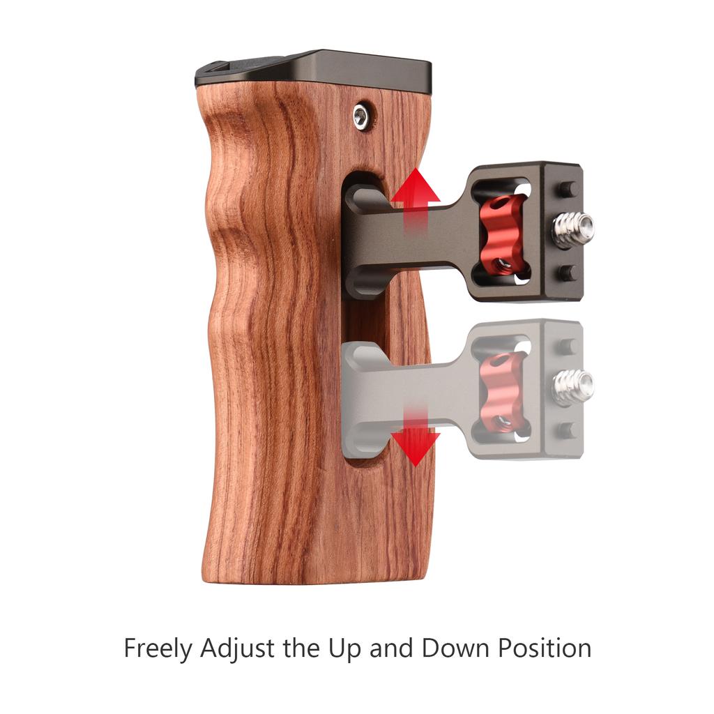 Adjustable Wooden Camera Cage Handle Left/Right Side Hand Grip 3/8 Inch Screw ARRI-Style Mount with