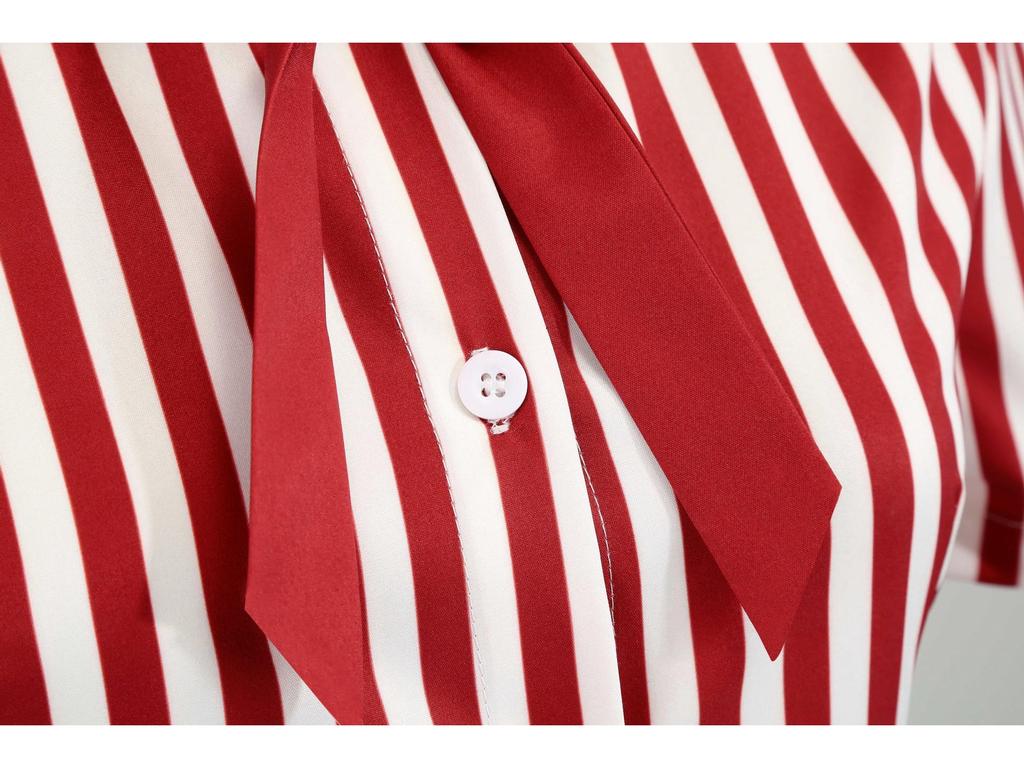 European-American Striped Patchwork Bow Party Swing Dress for Women