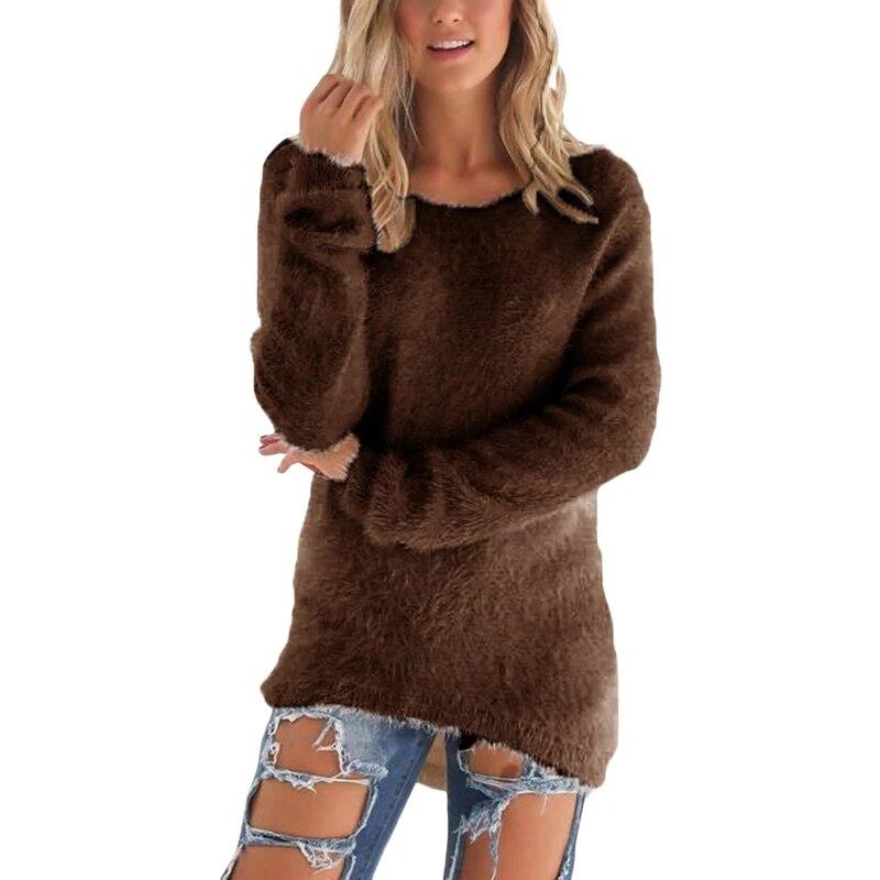 Женские пушистые свободные однотонные свитера с длинными рукавами, повседневные пушистые толстовки, мягкие удобные теплые флисовые толстовки