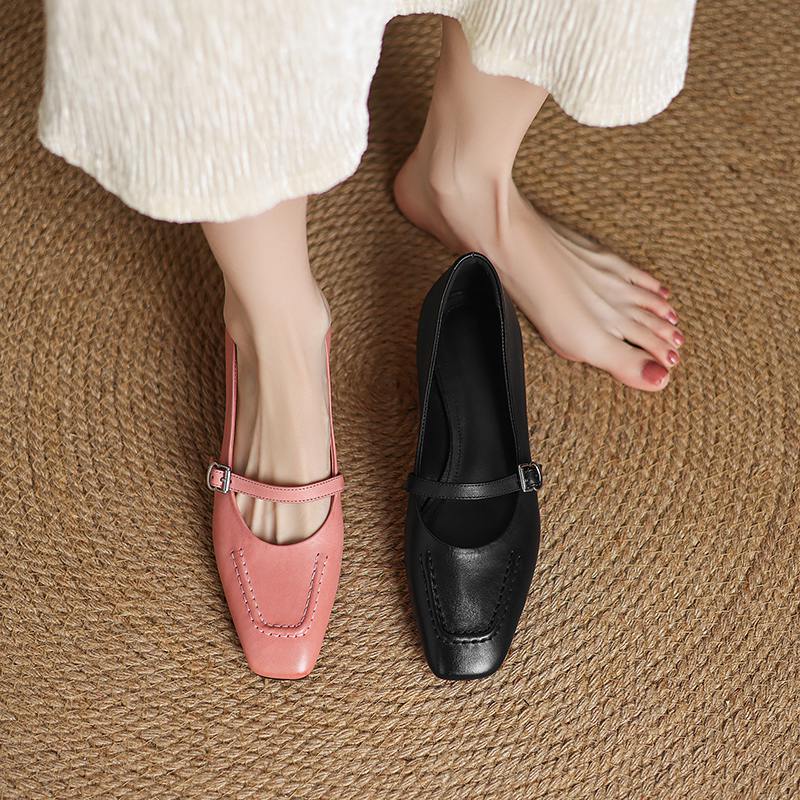 Krazing Pot Коровья кожа весна лето размер 41 низкий каблук женские легкие туфли квадратный носок неглубокие туфли-лодочки