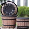 Balcony Plant Pot Flowerpot Rustic Barrel Style Pots with Built-In Drainage Holes 8" Brown Plastic-Inspired Planter Finish Extra-Large, Thick