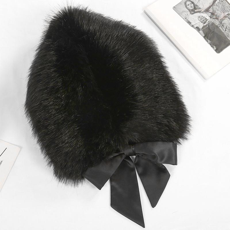 1PC Scarf Shawl Outdoor Windproof Short Ribbon Soft Mufflers Cold Proof Solid Color Winter Warm Faux Fox Fur Plush Collar