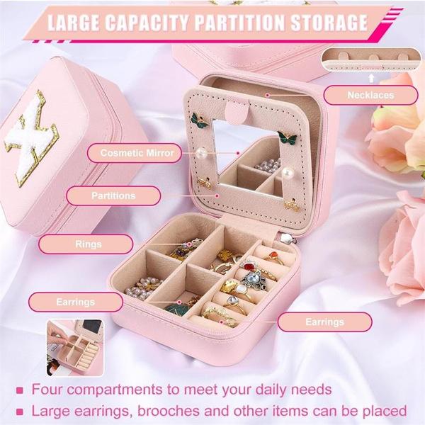 1 шт., шкатулка для драгоценностей с буквами AZ, портативный мини-футляр для ювелирных изделий с алфавитом, розовый органайзер из искусственной кожи с изысканными буквами для женщин и девочек