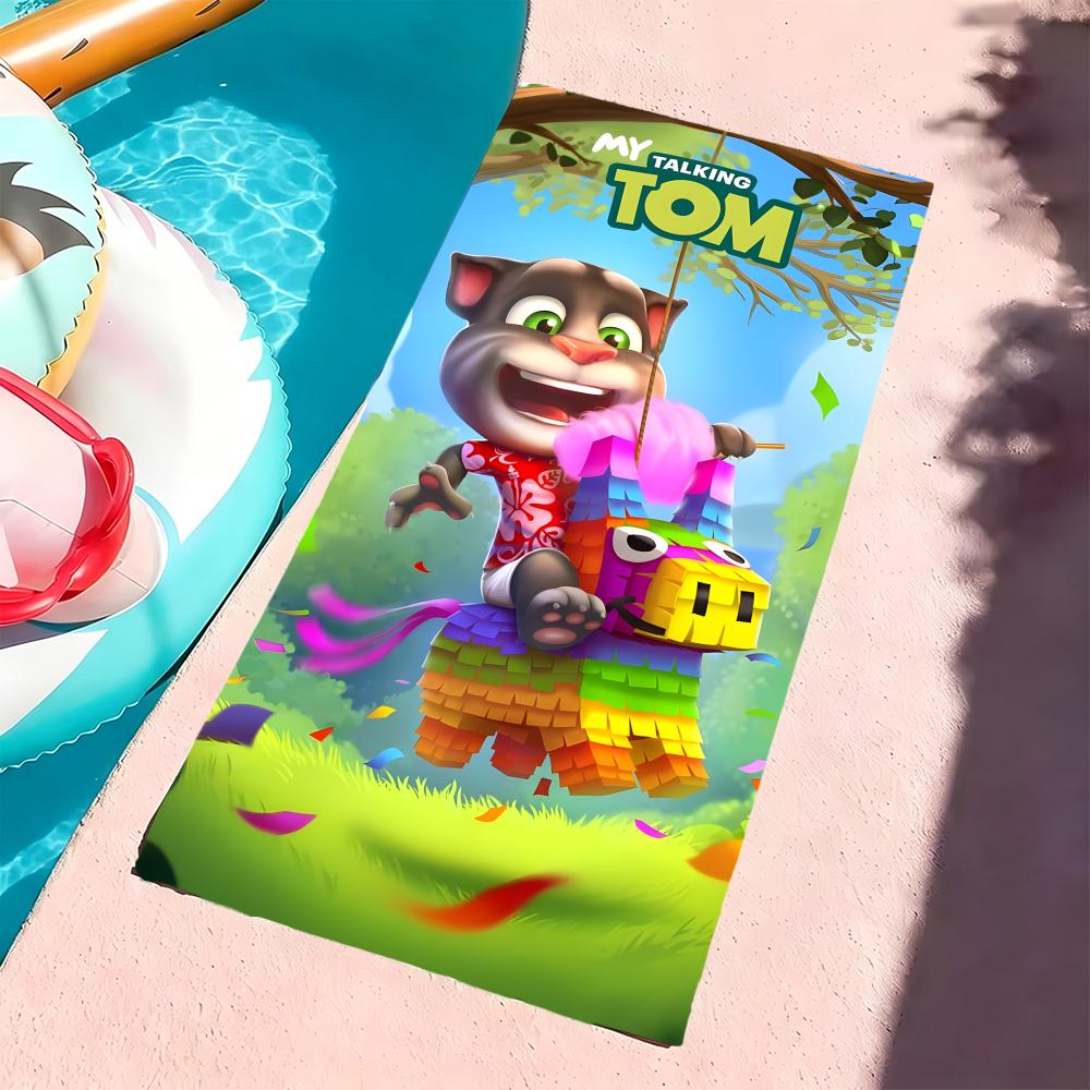 Полотенце Talking Tom & Friends, Микрофибра, Пляжное полотенце, Быстросохнущее, Без песка, Ультратонкое волокно, Супермягкое.
