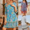 Women's V Neck Floral Maxi Dress Boho Printed Loose Bohemia Tassels Ethnic Beach Split Short Dress