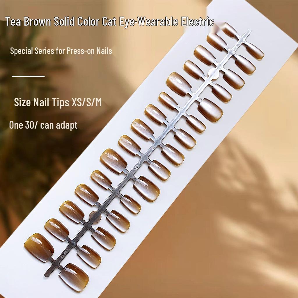 Нейл-арт «Кошачий глаз» со стеклянными бусинами - Однотонные накладные ногти премиум-класса для повседневной носки