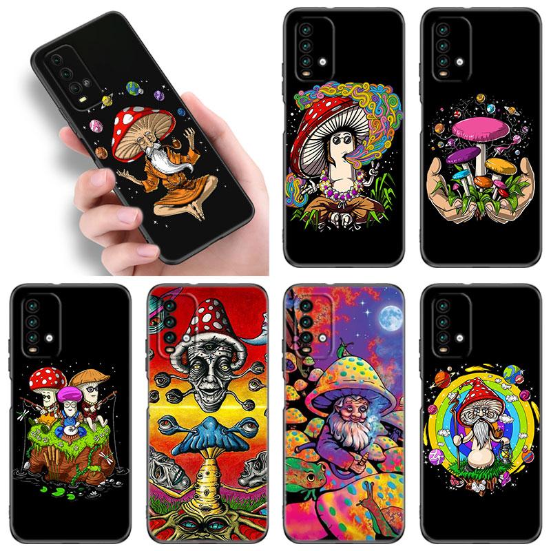 Hippie Mushroom Buddha Phone Case For Xiaomi Redmi Note 5 6 9T K20 K40 K50 Pro 7A 8A 9A 9C 9i 10A 10C A1 S2 Soft TPU Black Cover