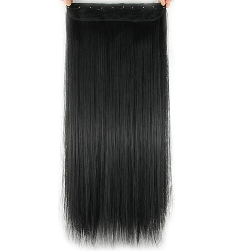 MERISIHAIR Women Long Straight Hair Extensions Wig 5 Clips Head Hairpieces Synthetic Fiber Natural Black Grey Ombre Color