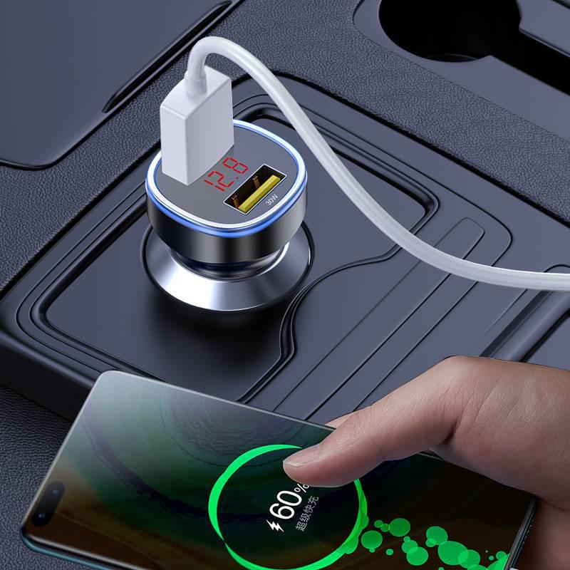 Автомобильное зарядное устройство PISEN 60W с двумя портами и металлической подсветкой для устройств Apple