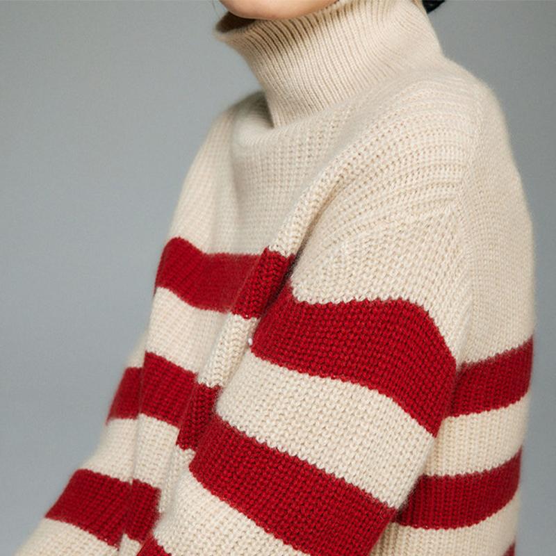 Вязаный свитер, женский модный полосатый термостойкий топ с высоким воротом, свободный пуловер