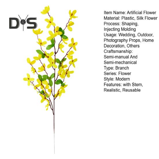 Искусственный зимний жасмин со стеблем Реалистичный искусственный шелк Желтый цветок Стол для домашнего офиса Центральная часть Искусственный цветок Ветка Цветочная композиция Украшение