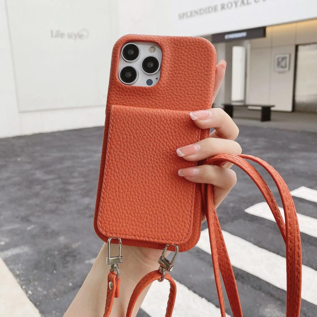 Lanyard Leather Wallet Crossbody Phone Case for IPhone 15 14 13 12 11 Pro Max Mini X XR XS Max 7 8 Plus Card Slot Holder Cover