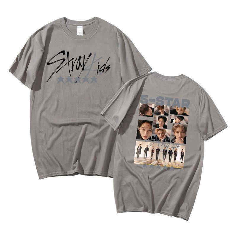 Stray Kids Singer Group Around Harajuku Print Fashion Men And Women T-Shirt Top Short Sleeve