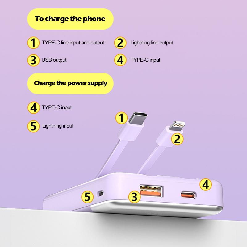 Power Bank 10000 мАч Портативный 22,5 Вт Быстрая зарядка Внешнее зарядное устройство с кабелем Mini Powerbank для iPhone Huawei P40 Xiaomi