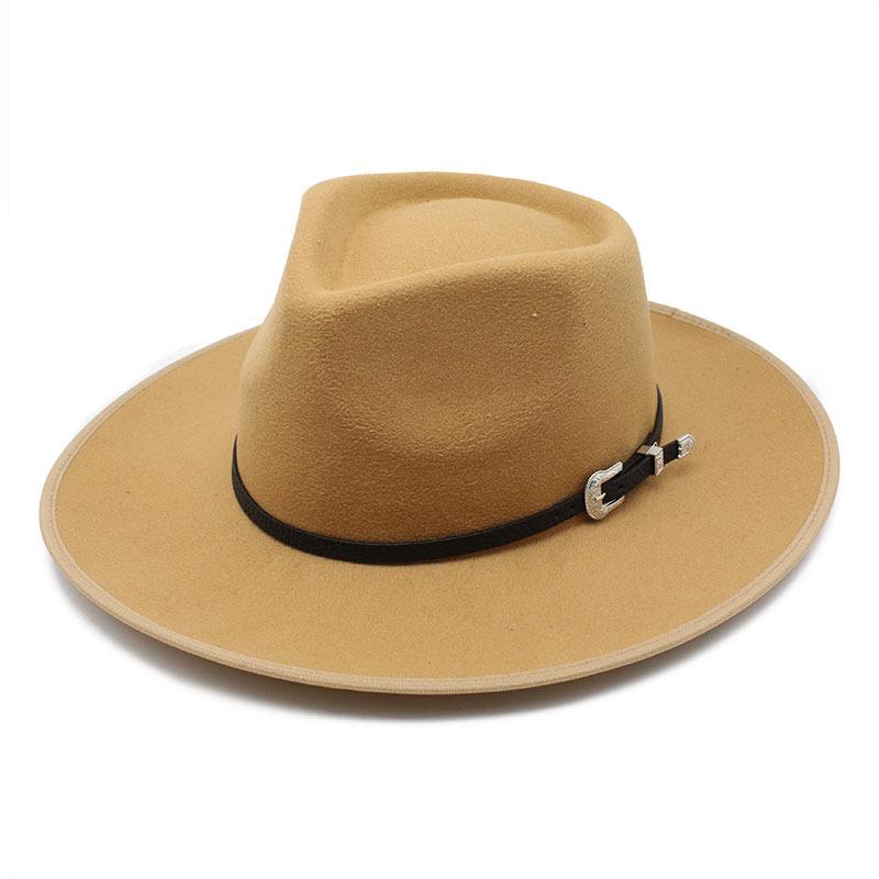 Jazz Top Men'S And Women'S Hemmed Cowboy Hat, Woolen Warm Jazz Hat