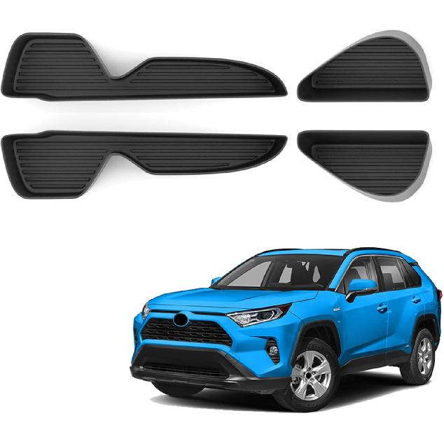 Car Door Side Storage Tray Compatible with -2025 Toyota Rav4 Front & Rear Door ert TPE Tray Organizer All Weather 4PCS 2024 Rav4 Accessories