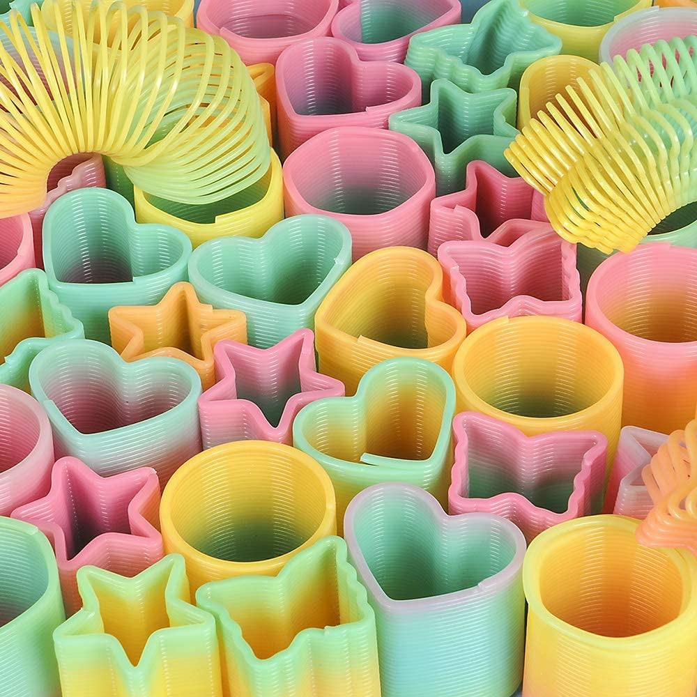 Rainbow Spring Toy Assortment - Mini Plastic Coil Spring Toy | Bright Colors and Shapes, Goody Bag Filler,
