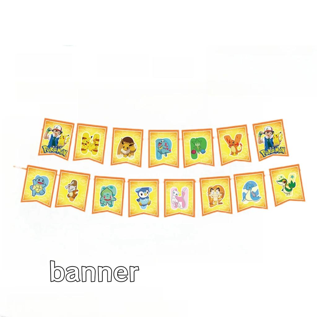 Баннер с покемонами на день рождения, украшение для вечеринки, флаг Пикачу, баннер для детского душа, подарки для мальчиков, товары для декора вечеринки