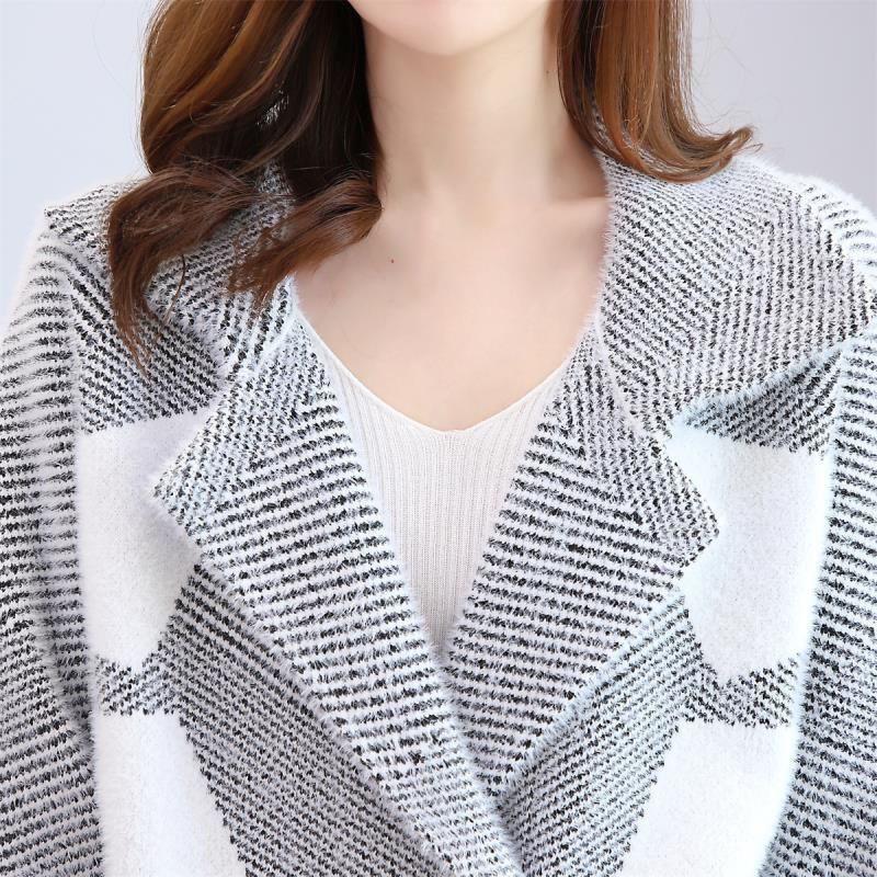 Autumn and Winter Thick Mink Velvet Women's Coat Loose with Suit Collar Knitted Cardigan Sweater Women's Outer Match