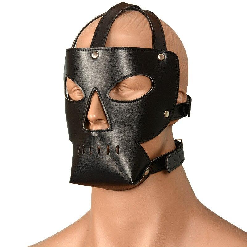 Sex Toy Headgear Black Leather Mask Headgear Fetish Harness BDSM Sex Games Chastity