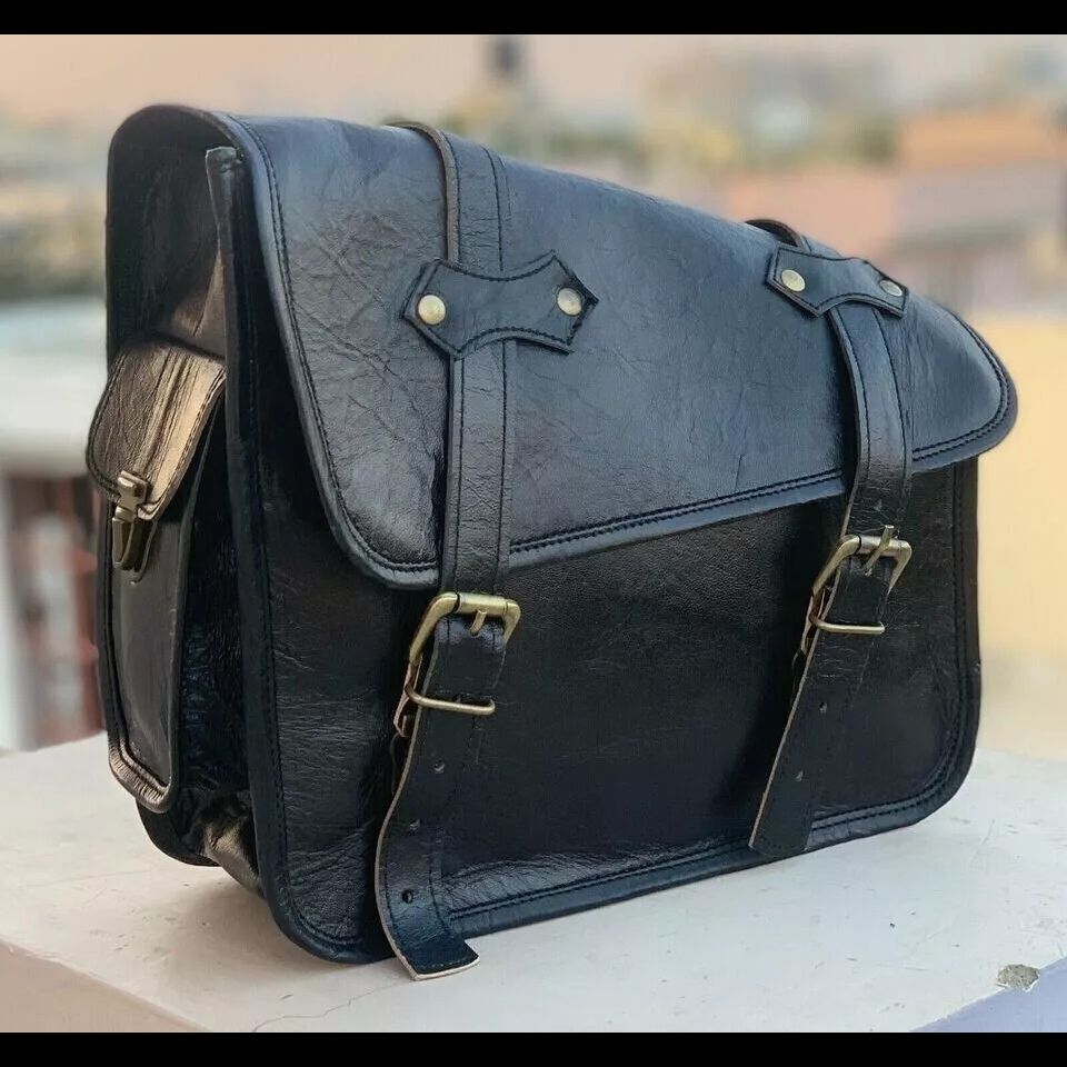 Комбинированная мотоциклетная седельная сумка из натуральной черной козьей кожи, корзины для инструментов, боковая сумка