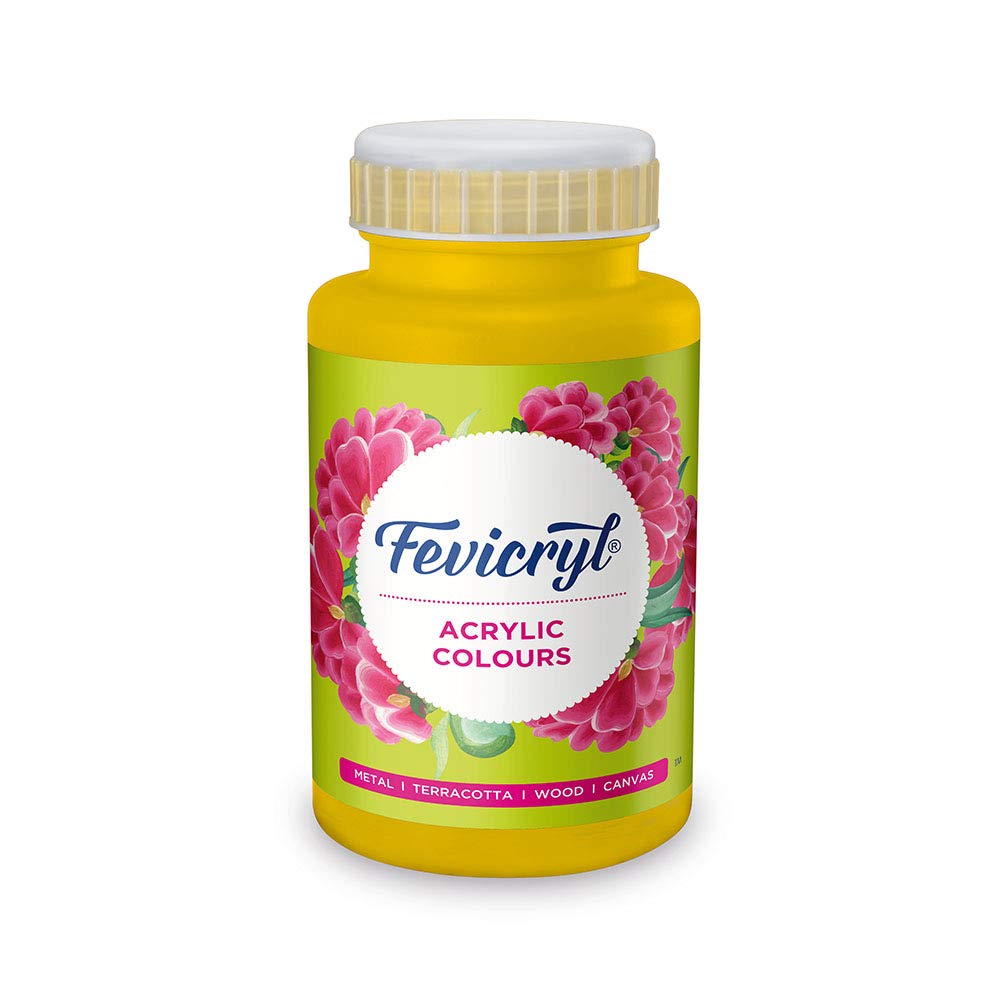 Fevicryl Акриловая краска Хромово-желтая 500 мл Краска для холста дерева кожи Арт-ремесло Школьные проекты Художники Любители