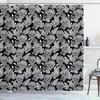 Gothic Skull Shower Curtain With Hooks – Monochrome Floral Skulls & Day Of The Dead Art, Dark Elegant Bathroom Decor
