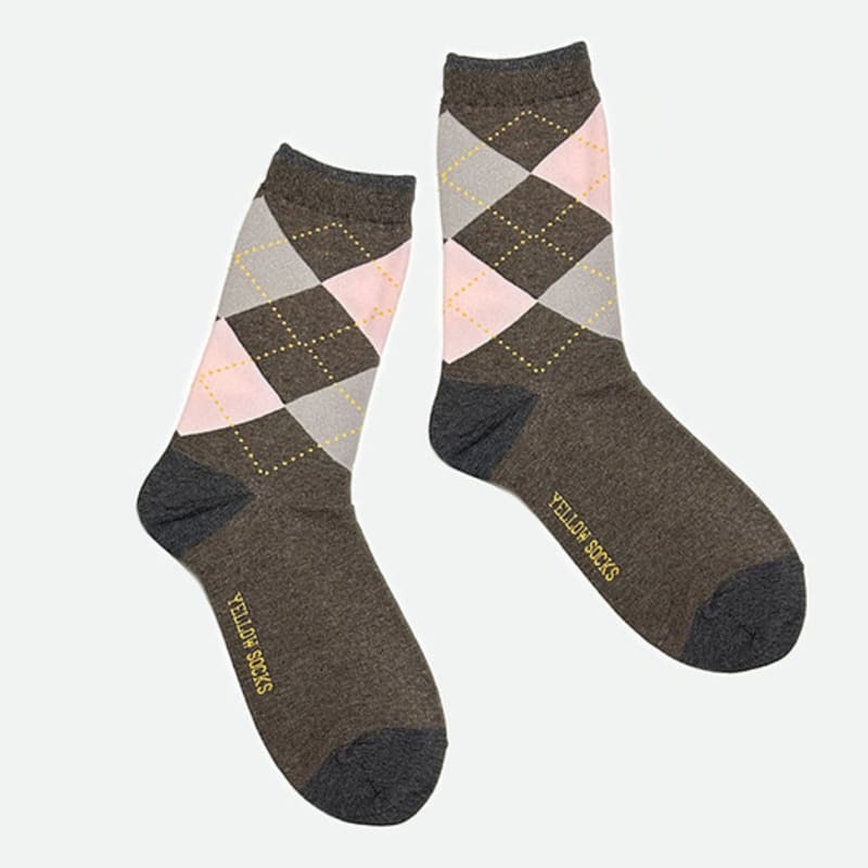 YELLOWSOCKS ARGYLE CHECK BROWN
