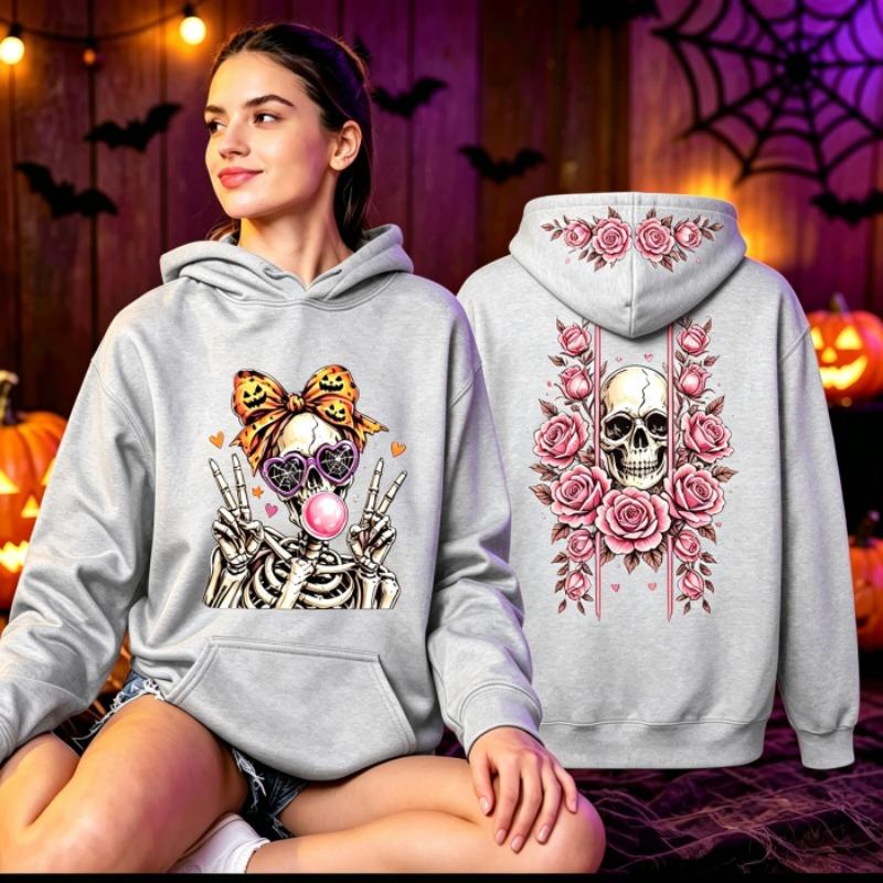 Funny Cute Skeleton Halloween Hoodie Skeleton Men Women Vintage Horror Graphic Pullover Sweatshirt Spooky Gothic Hoodies