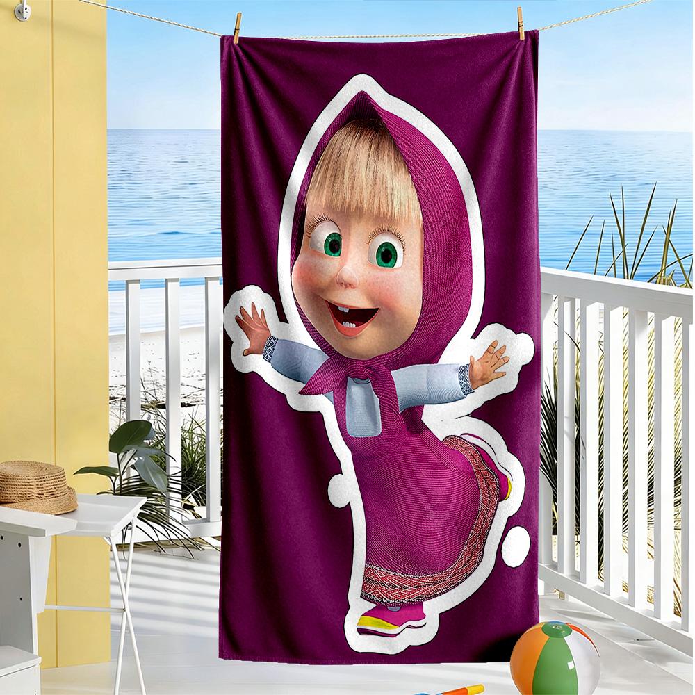 Masha Bear Beach Towel Soft Durable Quick-Dry Comfortable Lightweight Perfect for Traveling Yoga Camping and Swimming