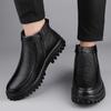 Ботильоны мужские из натуральной кожи с боковой молнией, повседневная обувь для мужчин, высококачественные деловые низкие туфли, мужские зимние плюшевые ботинки для снега