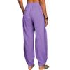 Women Casual Pants Elastic High Waist Solid Color Harem Pants with Pockets Loose