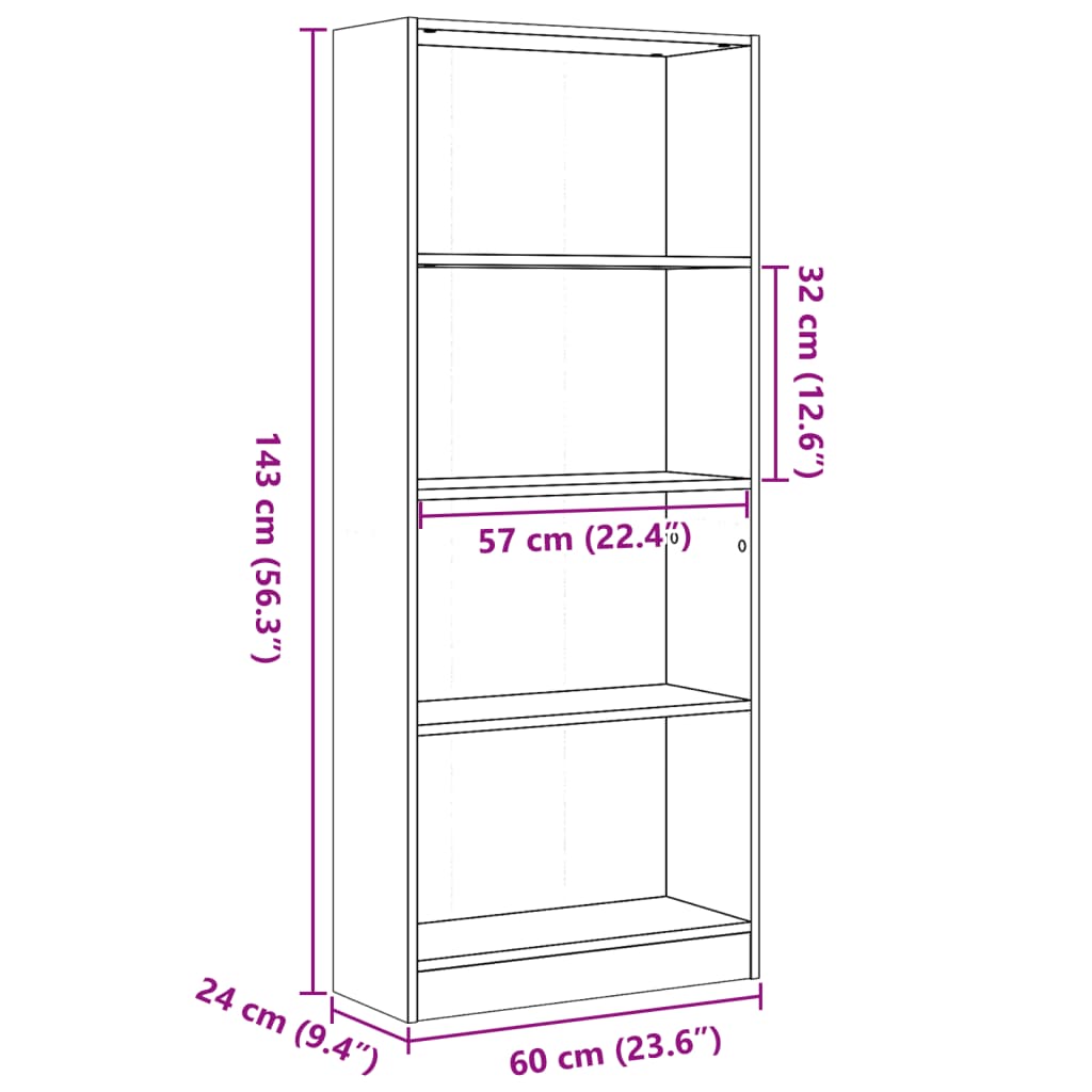 Bookshelf Vintage Wood Look 60 x 24 x 143 cm Engineered Wood