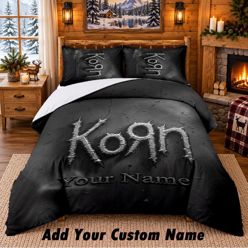 Korn Pattern Bedding 3Pcs Set Custom Name, Bed Sheet And Pillowcases For Home Bedroom