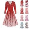 Ladies Fashion Casual Valentine's Day Print Long Sleeve V-neck Sexy Dress