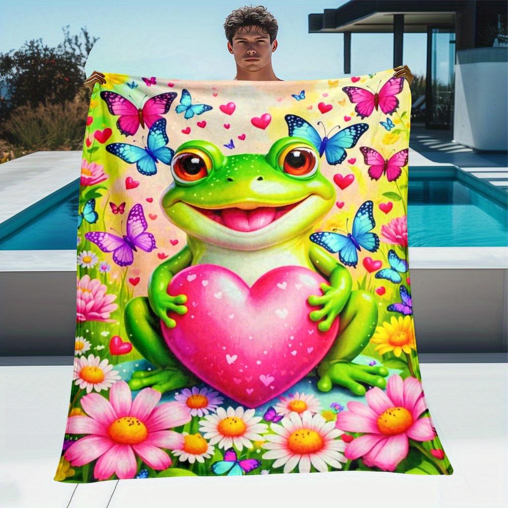 1pc Frog holding heart butterfly garden blanket cute animal love theme flannel blanket kids room decor soft blanket