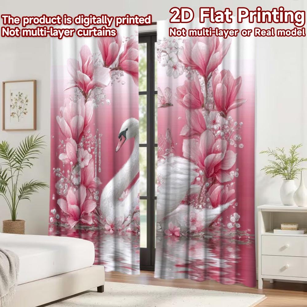 2D плоская печать 2 шт. Занавеска Вечеринка Занавеска Романтичный Лебедь с Цветами Цифровая Печать Полиэстер Шторы Украшения для Вечеринки для
