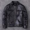 First Layer Cowhide Leather Jacket Men's Short Slim Locomotive Stand-up Collar Leather Jacket Large Size Jacket