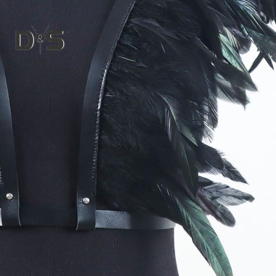 Средневековая шаль с перьями в стиле панк, готика, костюм из искусственной кожи, доспехи для Хэллоуина, косплей, регулируемые плечевые доспехи, маска для выступлений, нагрудный ремень безопасности