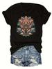 Bohemian Mandala Inspired Intricate Floral Print Short Sleeve T Shirt Women' S Big Size Top Crew Nec