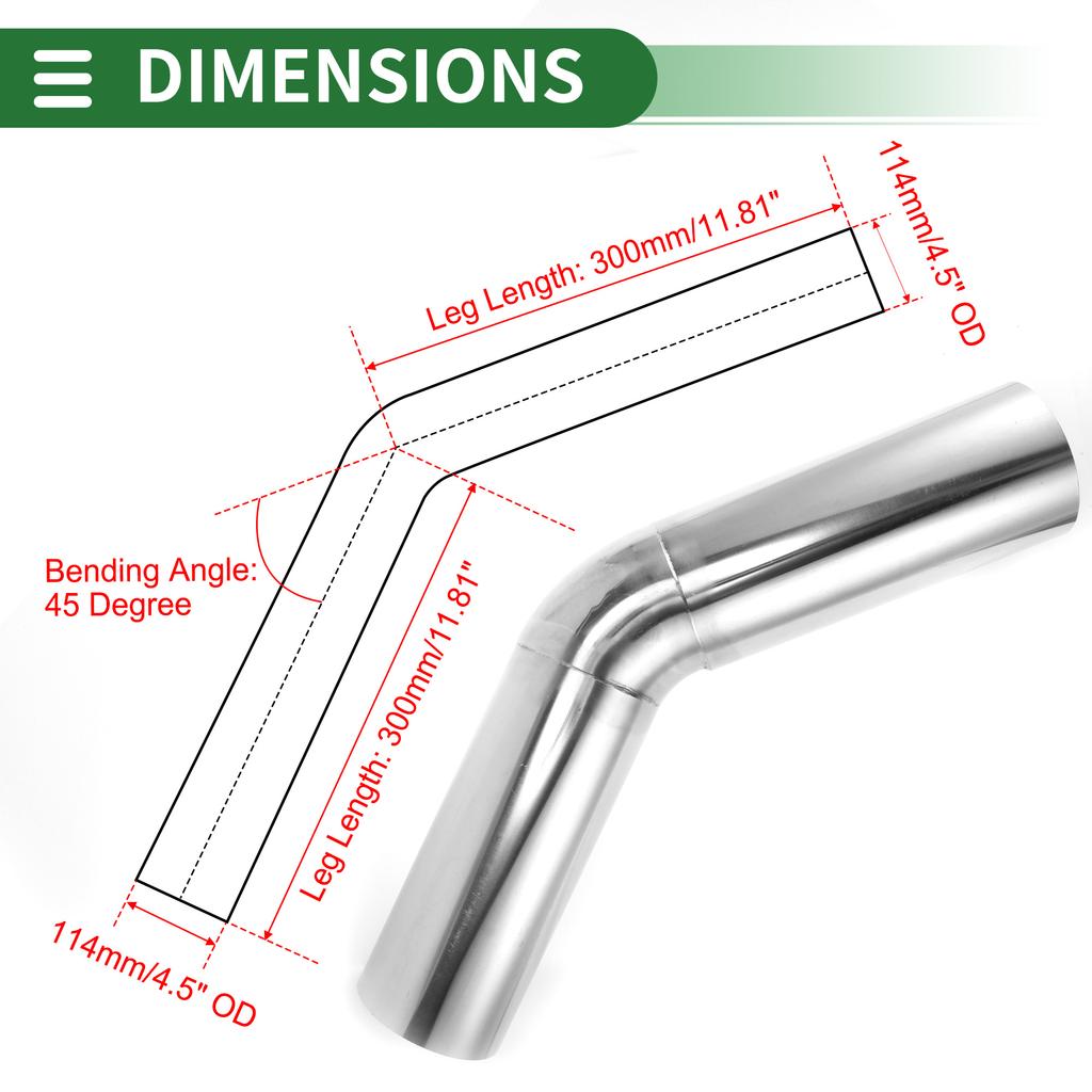 X Autohaux 45 Degree Mandrel Exhaust Pipe DIY Car Modified Exhaust Pipe Tubing 108mm OD 300mm 304 Stainless Steel Tube