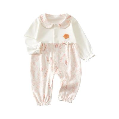 Babykoi Детская одежда Боди с длинным рукавом Весна Осень Комбинезон для новорожденных с застежкой спереди Детский комбинезон с воротничком для девочки Подготовка к материнству Подарок Цветочный Розовый 9М