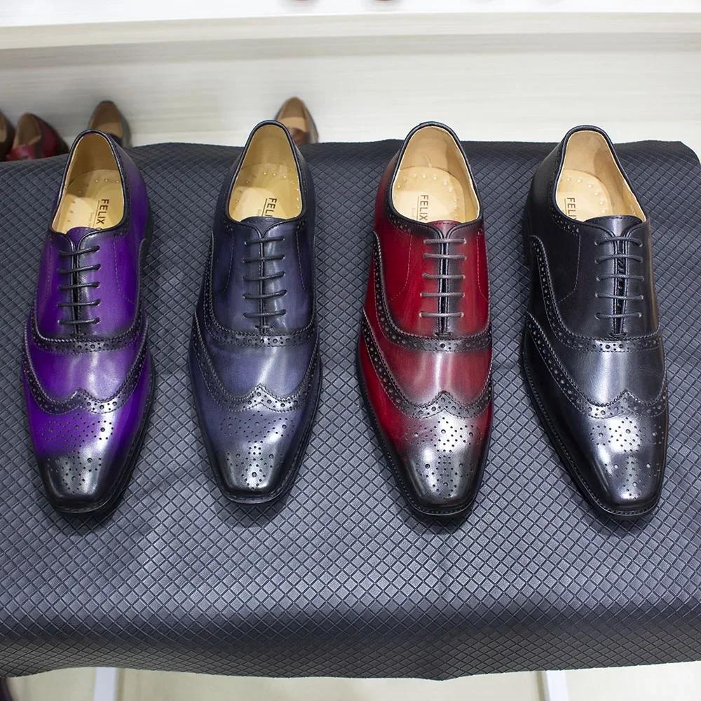 Роскошные мужские туфли в итальянском стиле из натуральной телячьей кожи, броги, деловые, свадебные, с отрезным мыском, формальные оксфорды для мужчин