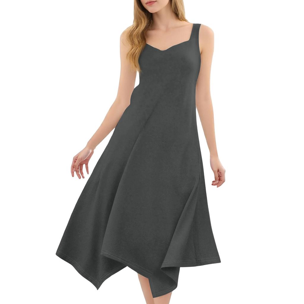 Женское повседневное модное платье миди без рукавов с круглым вырезом и нерегулярным подолом