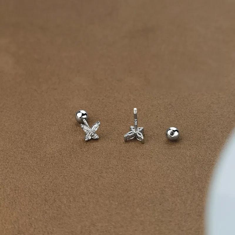 Корейские серьги-гвоздики из серебра 925 пробы для пирсинга козелка, спиральные серьги-гвоздики для женщин, 2 шт., бабочка, сердце, модные украшения для пирсинга ушей