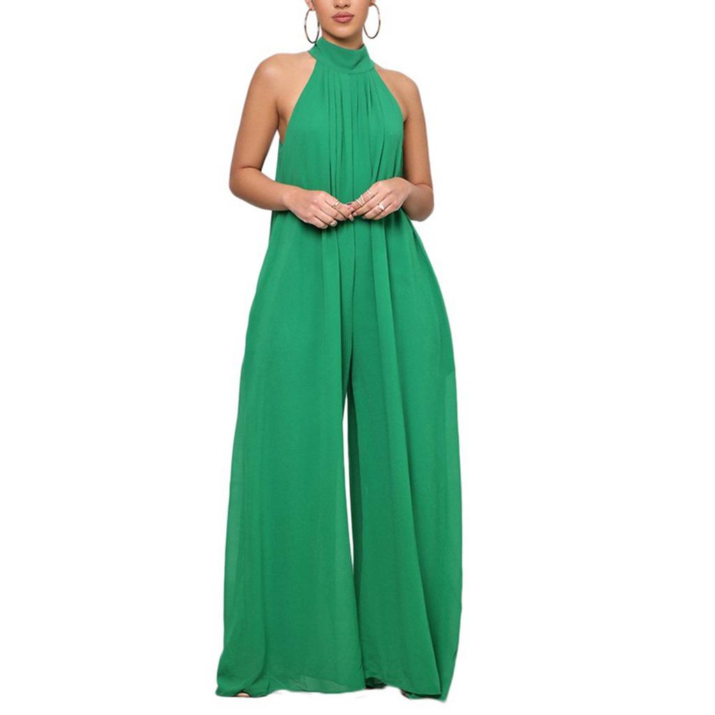 Women's High Neck Jumpsuit Sleeveless Jumpsuit Off Shoulder Wide Leg Jumpsuit